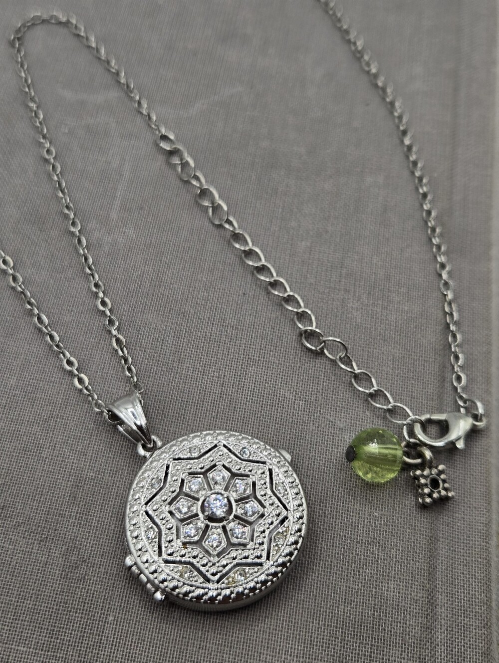 Vintage Avon Silver Aromatherapy Diffuser Locket Necklace Rhinestone Art Deco